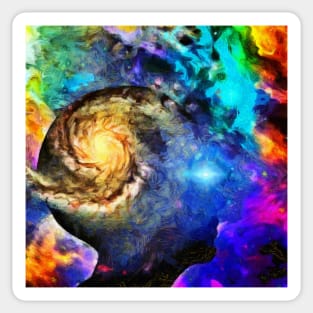 Vivid universe in woman head Sticker